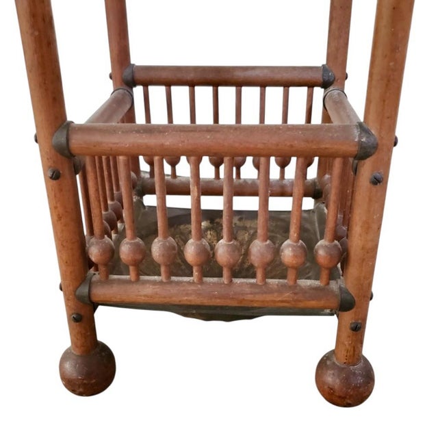 Brown Antique Victorian Oak Stick & Ball Umbrella & Cane Stand With Original Brass Drip Tray For Sale - Image 8 of 12