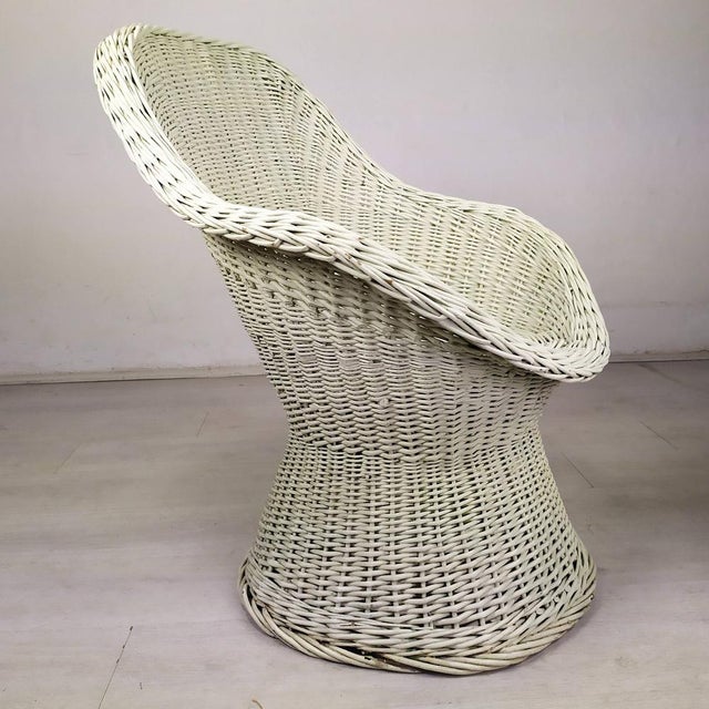Set of Vintage White Rattan Armchair and Table For Sale - Image 10 of 18