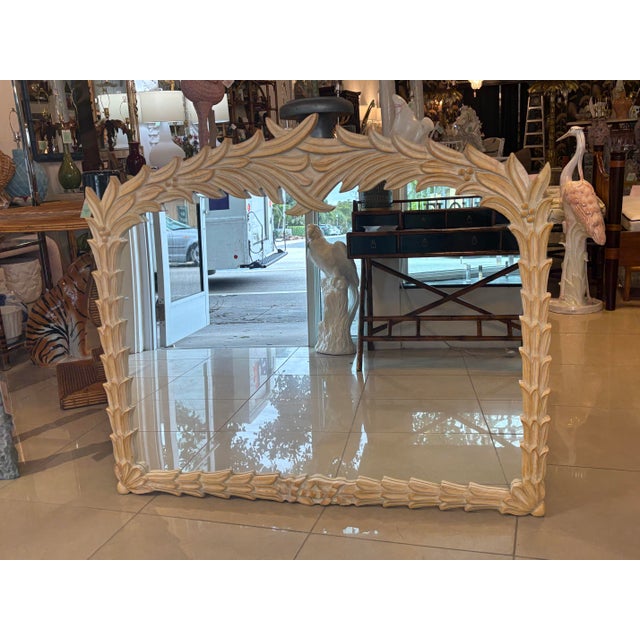 Hollywood Regency Vintage Serge Roche Style Palm Beach Frond Leaf Leaves Tree Wall Mirror For Sale - Image 3 of 8