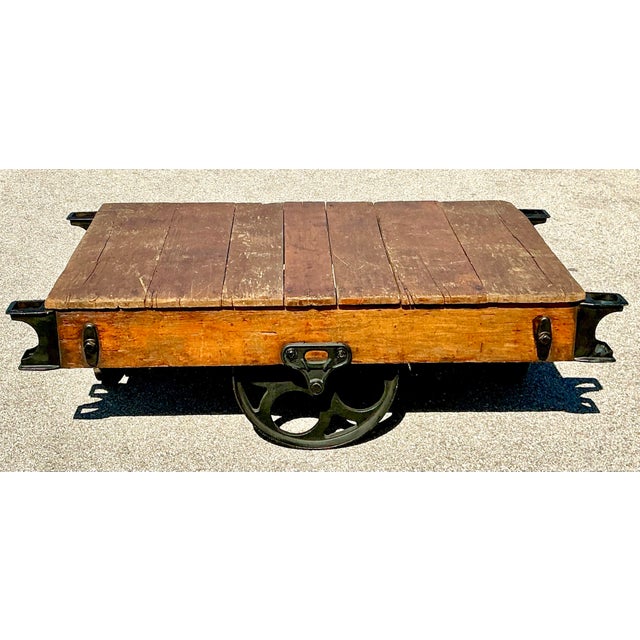 Wood Vintage Industrial Wagon Coffee Table For Sale - Image 7 of 12