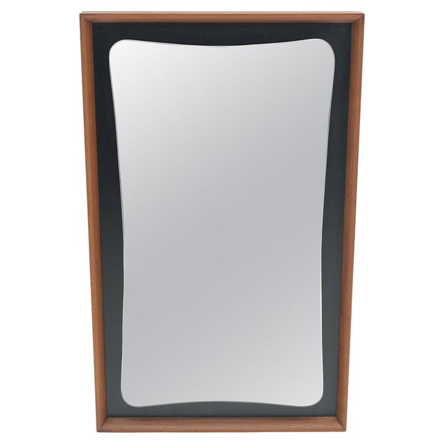 Large Oiled Walnut Frame Mid-Century Modern Wall Mirror Mint For Sale - Image 6 of 13