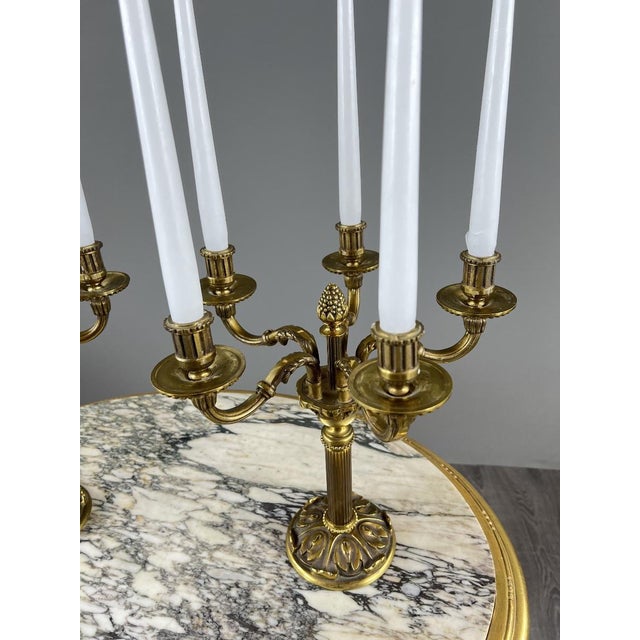 Metal 20th Century Louis XVI Five-Light Gilt Bronze Candelabra, Set of 2 For Sale - Image 7 of 13