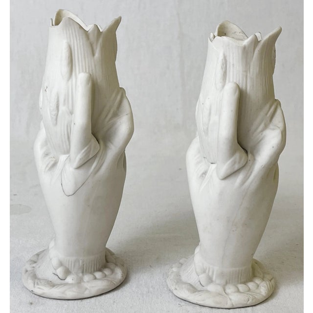 19th Century Victorian Royal Copenhagen Style Parian Ware Porcelain Hand Vases- a Pair For Sale In West Palm - Image 6 of 12