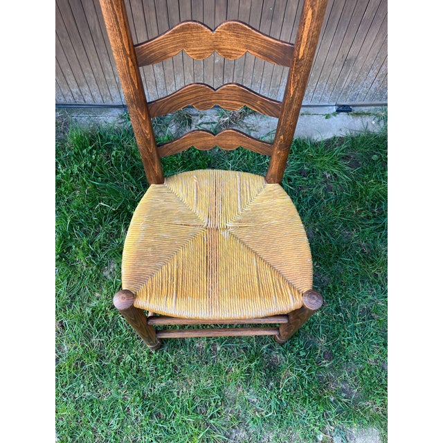 Vintage French Country Ladderback Chairs in Oak and Rush, 1960s, Set of 6 For Sale - Image 6 of 14