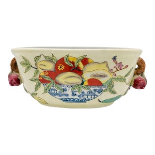 Vintage Chinese Chinoiserie Porcelain Foot Bath Planter With Pomegranate Handles – Hua Rong Tang Mark For Sale