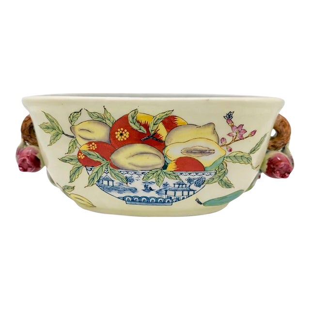 Vintage Chinese Chinoiserie Porcelain Foot Bath Planter With Pomegranate Handles – Hua Rong Tang Mark For Sale