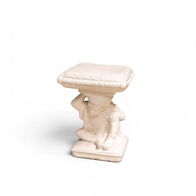 Paint 1960s Hollywood Regency Cast Cement Garden Stool or Table With Classical Child Figure and Lion For Sale - Image 7 of 9