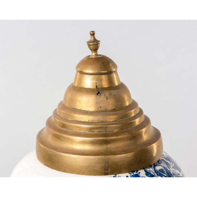 Metal Dutch Delftware Blue & White Tobacco Jar With Brass Lid, Circa 1800 For Sale - Image 7 of 10