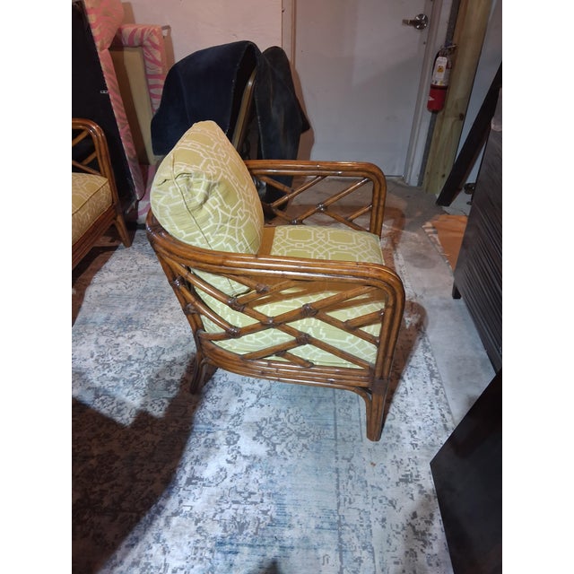 Wood Pair Lexington Furniture Coastal Rattan Lounge Chair – Vintage 1980s For Sale - Image 7 of 7