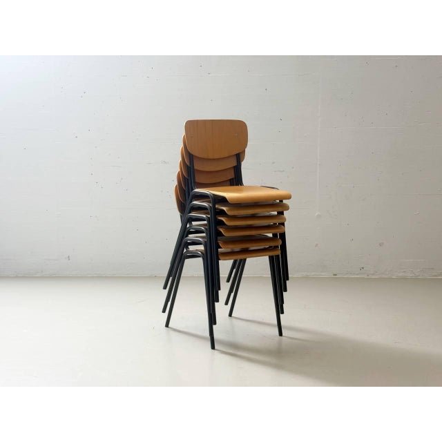 Black Stackable Studio Chair with Black Lacquered Steel Frame, 1990s For Sale - Image 8 of 17