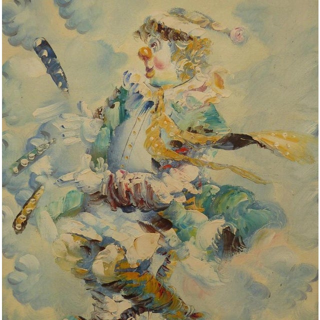 Brenda Polsky Morgan, Clown on a Tricycle, 1970s, Oil Painting on Canvas, Framed For Sale - Image 4 of 15