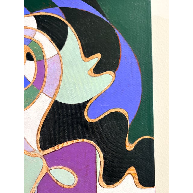 Eggplant Vintage Arlene Voelker Signed Geometric Abstract Painting For Sale - Image 8 of 10