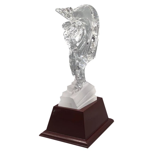 Crystal Glass Golfer on Wooden Base from Sevres France For Sale