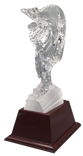 Crystal Glass Golfer on Wooden Base from Sevres France, Set of 2