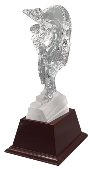 Crystal Glass Golfer on Wooden Base from Sevres France, Set of 2