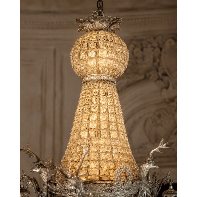 Silver 1980 French Artisan Louis XVI Silver Bronze Chandelier For Sale - Image 8 of 17