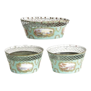 Antique Samson Enameled Jardiniere / cachePot Brass Insert