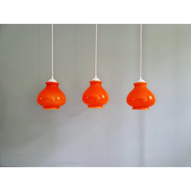 Vintage Orange Opaline Pendant Lights, 1960s, Set of 3 For Sale - Image 10 of 12