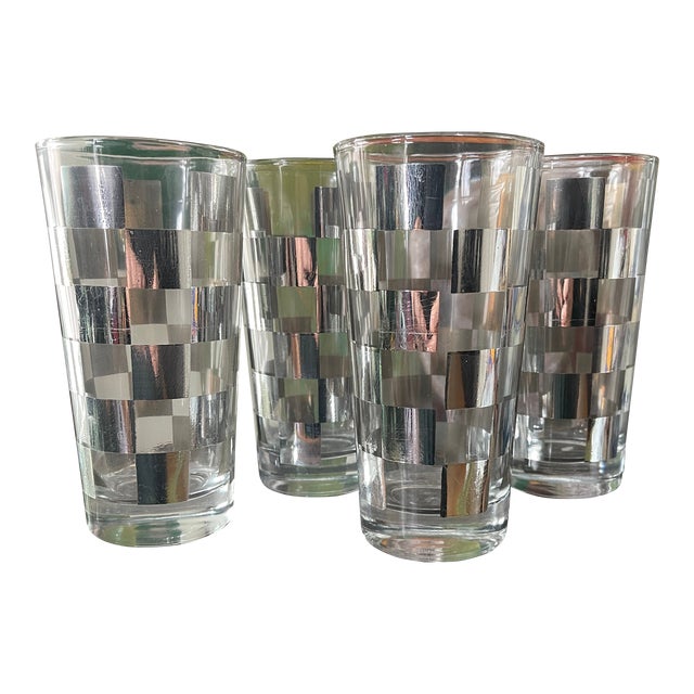 Vintage Silver Checkered Barware - a Set of 4 For Sale
