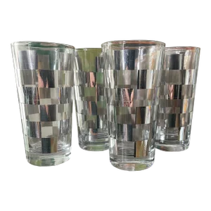 Vintage Silver Checkered Barware - a Set of 4