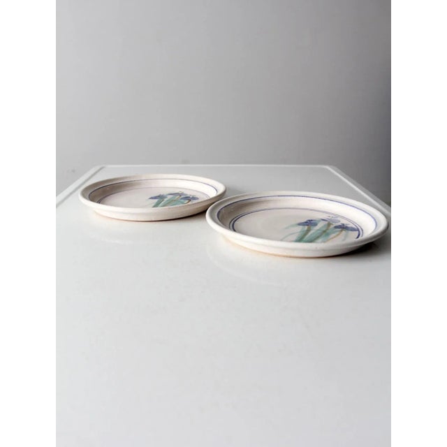 Cream Vintage Studio Pottery Plates Pair For Sale - Image 8 of 11