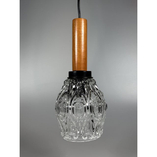 1960s/70s Ceiling Lamp/Pendant Lamp, Teak & Glass, Mid-Century Space Age Design Item: Ceiling Lamp Manufacturer: Unknown...