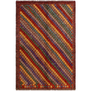 1990s Abstract Balouchi Orange/Blue Wool Rug - 5'1" X 6'7" For Sale