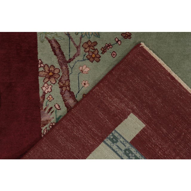 Textile Rug & Kilim Chinese Style Art Deco Rug in Red with Green & Blue Pictorial - 12'x18' For Sale - Image 7 of 8