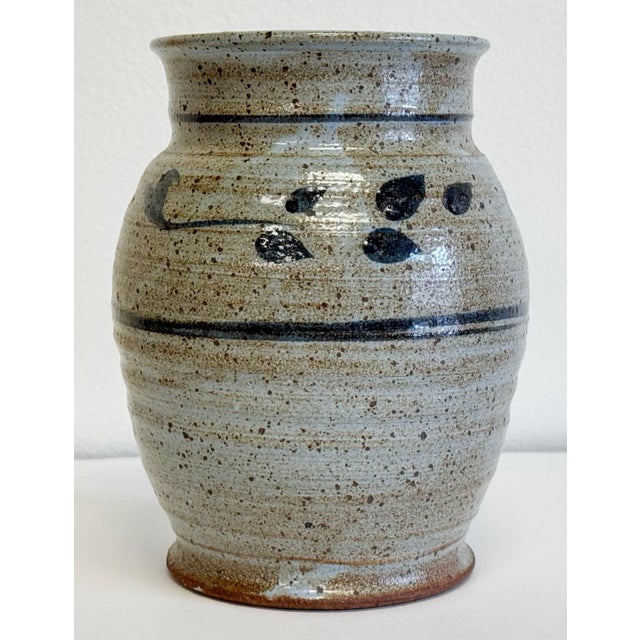 Mid-Century Modern Vintage Studio Pottery Vase Vessel With Floral Detail For Sale - Image 3 of 11
