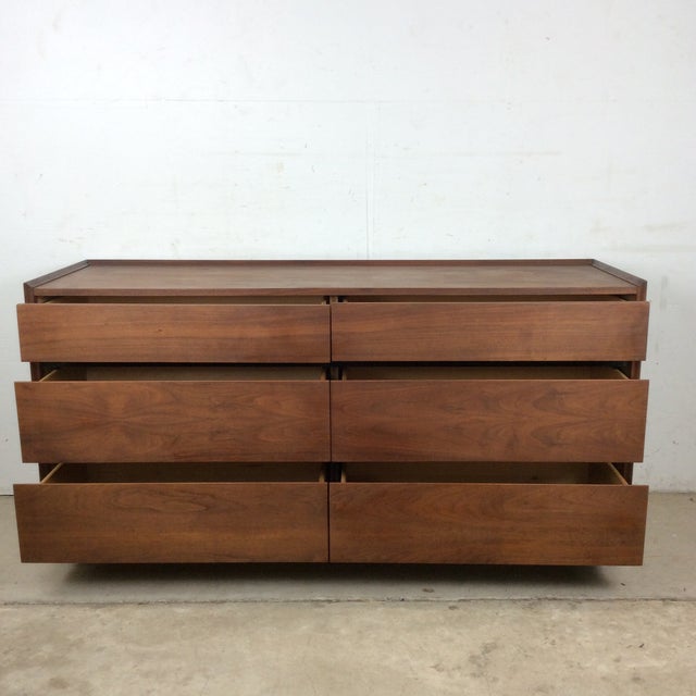 Dillingham Mid Century Modern Six Drawer Walnut Lowboy Dresser For Sale - Image 4 of 17