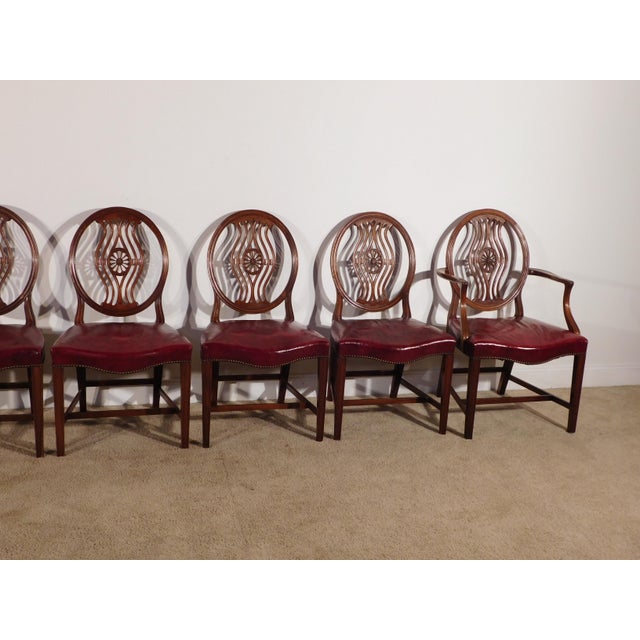 Antique 1930s/40s Set 8 Batesville Mahogany Pinwheel Shield Back Dining Chairs Only For Sale - Image 10 of 12