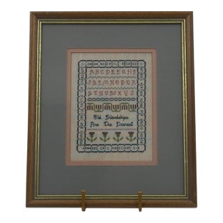 Vintage British Hand-Stitched Needlepoint Sampler “Old Friendships Are the Dearest” For Sale