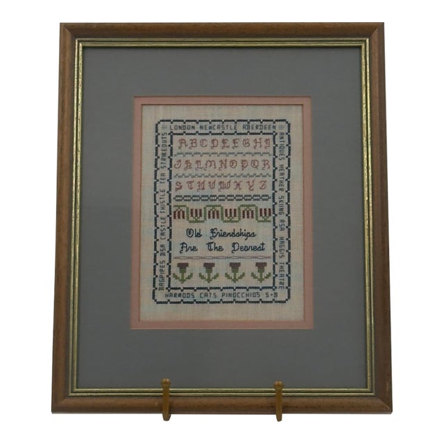 Vintage British Hand-Stitched Needlepoint Sampler “Old Friendships Are the Dearest” For Sale