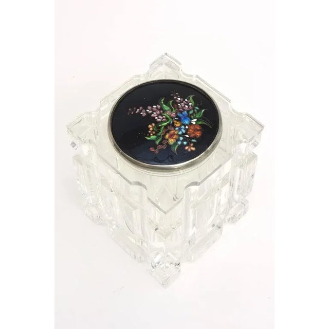 1980s Vintage Enameled Foiled Cloisonné Top and Lucite Vessel, Box or Container 80's For Sale - Image 5 of 11