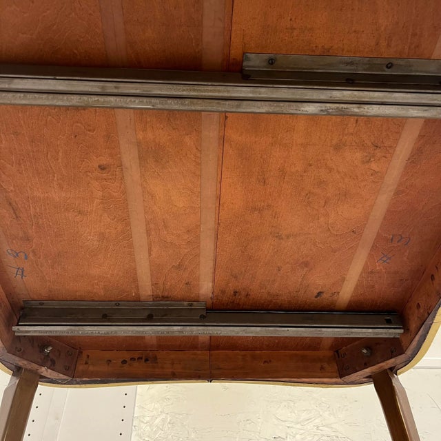 European Yellow Leather Wrapped Dining Table with Gold Trim For Sale - Image 12 of 13