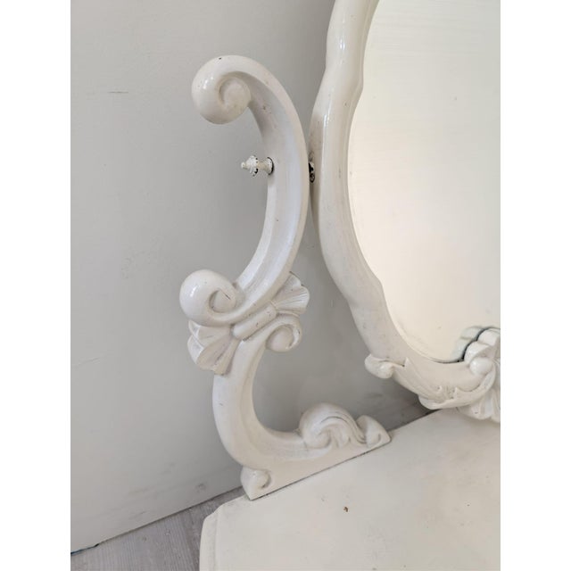 Baroque Vintage Whitewashed Dressing Table in Wood, 1940s For Sale - Image 3 of 18