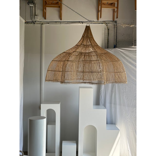 Wood Large Rattan Hanging Light in the Shape of a Flower, 2010s For Sale - Image 7 of 18