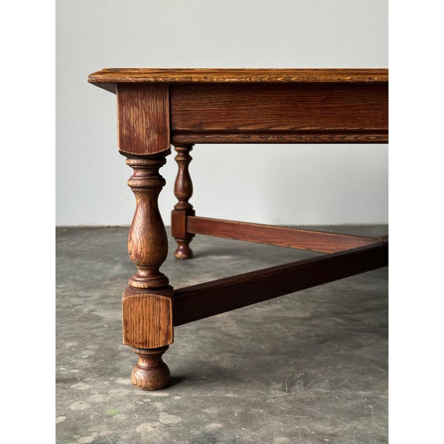 Wood 1970s Hand-Laid Stone Mosaic Coffee Table on Vintage Oak Trestle Base For Sale - Image 7 of 18