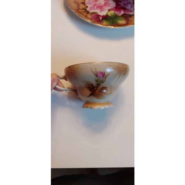 Victorian 1930s Lefton Heritage Brown Floral Snack Plate and Cup Sets- 12 Pieces For Sale - Image 3 of 5