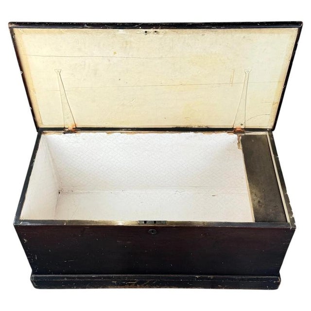 A characterful 19th-century English blanket box, constructed from solid pine and retaining a wonderfully aged painted...