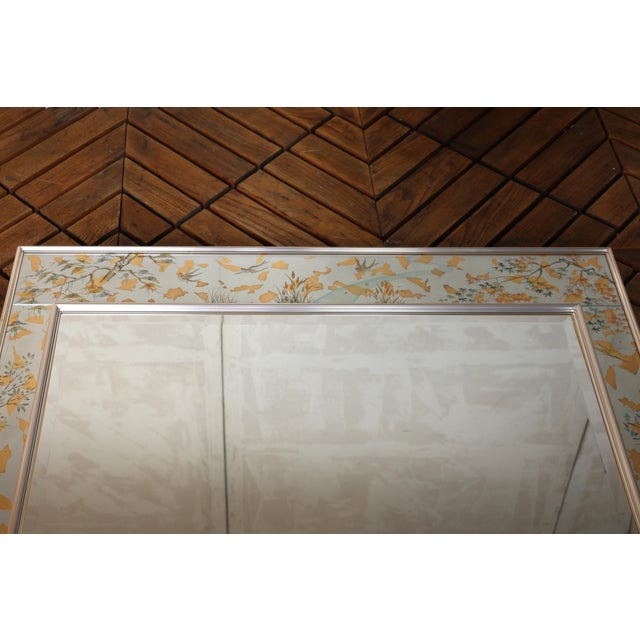 Labarge Vintage LaBarge Chinoiserie Silver-Leaf Reverse-Painted Wall Mirror — 1970s For Sale - Image 4 of 18