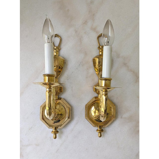 Vintage French Style Brass & Candlestick Electric Wall Sconce , a Pair For Sale In Chicago - Image 6 of 8