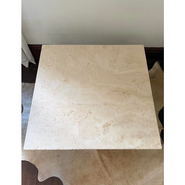 Late 20th Century Italian Reverse Beveled Square Travertine Coffee Table For Sale - Image 6 of 7