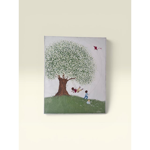 A charming contemporary original painting depicting children enjoying a carefree afternoon beneath a flowering tree....