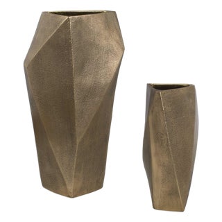 GeoForm Indoor-Outdoor Brass Vases Set/2 For Sale