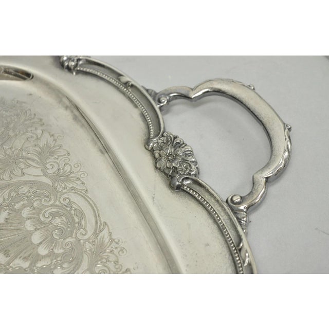 Mid 20th Century Vintage 1847 Rogers Bros "Remembrance" 9898 Silver Plated Serving Platter Tray For Sale - Image 5 of 16