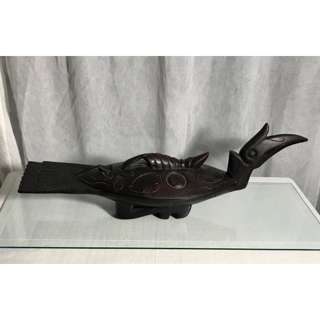 Unique vintage hand carved African ceremonial tropical bird box with tribal mask lid. This is a stunning one of a kind art...