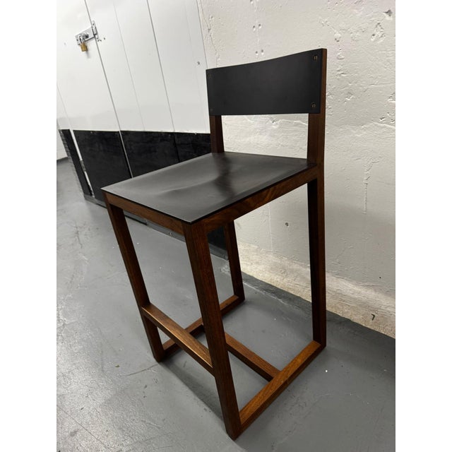 BDDW Wood and Leather Bar Stools For Sale - Image 9 of 13