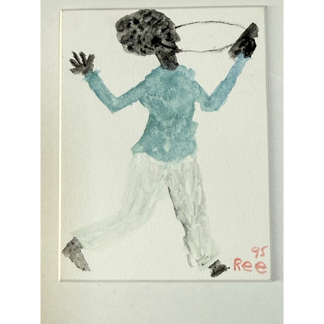 Ree Brown Outsider Artist Pair of Watercolor Paintings of Girls Playing For Sale - Image 4 of 9