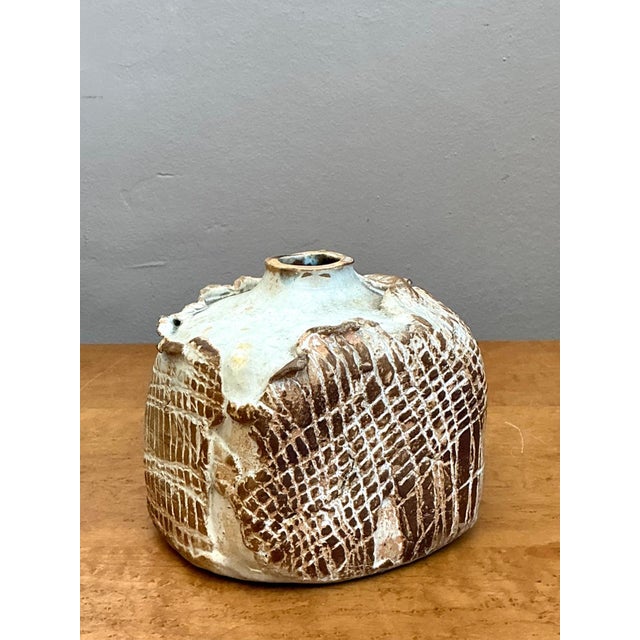 Vintage Textured Studio Pottery Vase For Sale - Image 11 of 18
